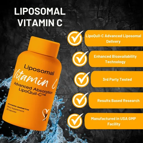 Vista 3 de Advanced Bionetix Suplemento de vitamina C liposomal Tecnología de absorción mejorada LipoQuil-C 120 cápsulas 1000 mg de alta dosis soluble