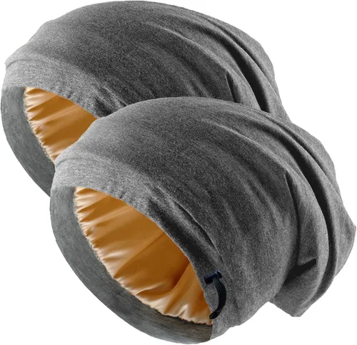 Vista 13 de 2 gorros de seda ajustables para dormir, gorro de dormir con forro de satén para mujeres y hombres, gorro de seda para el cabello holgado.