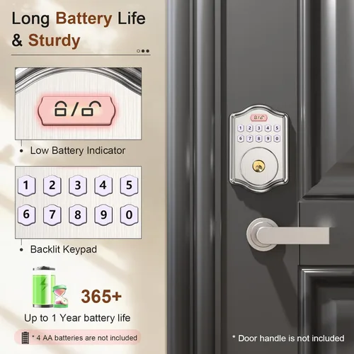 Vista 6 de Cerradura de puerta de entrada sin llave con código, guía de voz para teclado electrónico, cerraduras inteligentes para puerta delantera, fácil