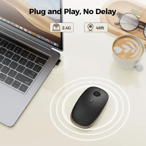 Vista 2 de TECKNET Wireless Mouse,Rechargeable Slim Portable Silent Computer Mouse with 2.4GHz USB Receiver,Quiet & Lightweight Long Battery Life Optical Mice