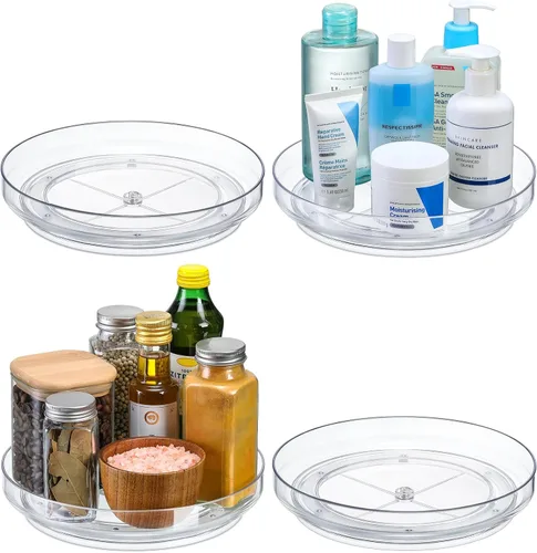 Vista 11 de Paquete de 2 Lazy Susan de acrílico transparente de 9 pulgadas, organizador giratorio antideslizante para gabinete, cocina, organización