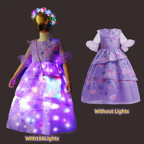Vista 4 de QooGoo Vestido de princesa para niñas, con luz LED, vestidos elegantes