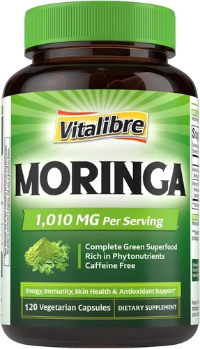 Vista 10 de Vitalibre Moringa 1,010 mg, potencia máxima, superalimento verde completo, rico en antioxidantes, sin gluten ni cafeína, sin OMG, energía, inmune
