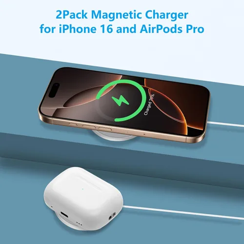 Vista 7 de [Certificado MFi de Apple] Cargador inalámbrico magnético para iPhone 16 Pro Max/16 Pro/15/14/13/12/Plus/AirPods 3/2/Pro 2, carga magnética de 6