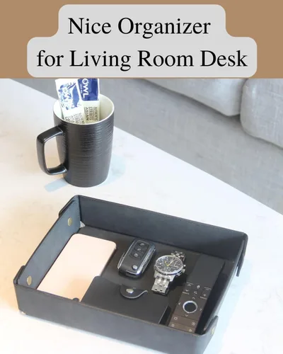 Vista 9 de CASIRENA Bandeja organizadora de cuero sintético para regalo del día del padre para hombres, bandeja para llaves de mesa de entrada, cartera, reloj