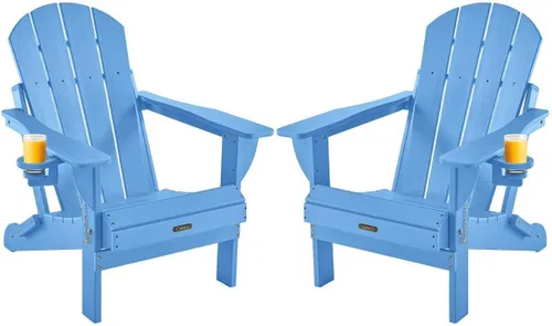 Vista 38 de Ciokea Silla Adirondack plegable con textura de madera, silla Adirondack para patio, resistente a la intemperie, silla de plástico para hoguera