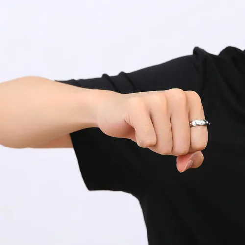 Vista 4 de Adreamz Anillo giratorio de 0.236 pulgadas para aliviar la ansiedad con cuentas de rosario Cruz Señor oración platanegroorooro rosa anillo de acero