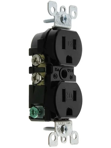 Vista 9 de Receptáculo Leviton de doble toma recta de 15 A, 125 V, con descarga a tierra, resistente a la manipulación, Blanco, T5320-WMP, 120 volts