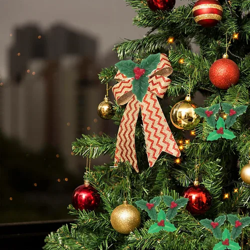 Vista 4 de Abaodam 120 piezas de bayas de acebo de Navidad con hojas verdes, parches de Navidad, bayas de acebo artificiales de Navidad, micro hojas