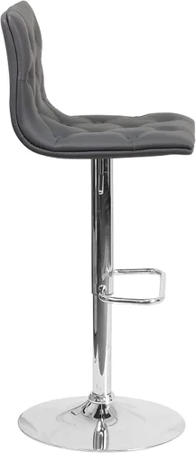 Vista 8 de Flash Furniture Taburete de bar contemporáneo de vinilo gris capitoné con botones y altura ajustable con base cromada