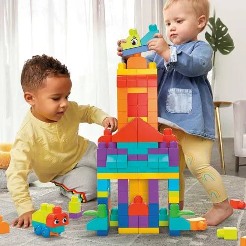 Vista 2 de MEGA BLOKS First Builders - Juego de juguetes de bloques para niños pequeños, bolsa de construcción más grande con 150 piezas y almacenamiento