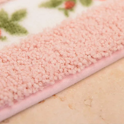 Vista 3 de vctops Elegante tapete de baño con diseño de rosas y flores, tapete de bienvenida para cocina, suave, antideslizante, absorbente, color rosa, 31 x
