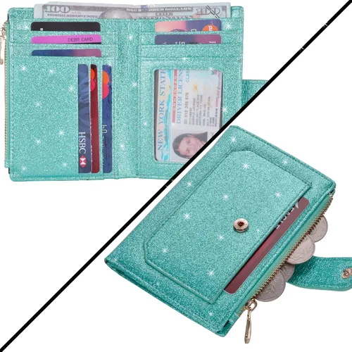Vista 3 de Billeteras RFID pequeñas y compactas de cuero plegable con cremallera para mujer