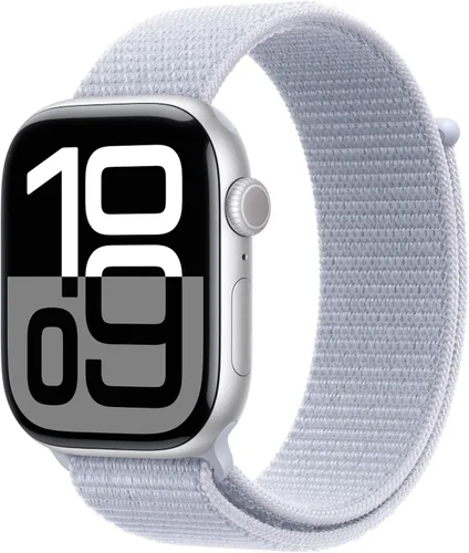 Vista 28 de Apple Watch Series 10 [GPS 42 mm] Smartwatch con caja de aluminio negro brillante y correa deportiva negra - M/L. Rastreador de fitness, aplicación