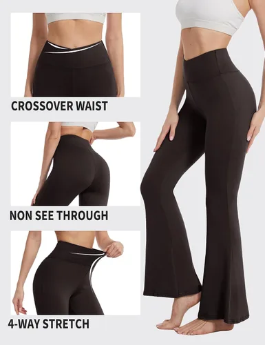 Vista 49 de ZOOSIXX Pantalones de yoga acampanados para mujer, leggings cruzados suaves con corte de bota