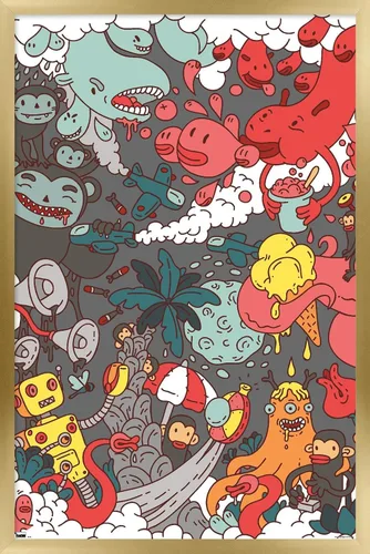 Vista 17 de Trends International Party Pooper - Póster de pared, 22.4 pulgadas de largo x 14.7 pulgadas, versión enmarcada en madera de granero Versión