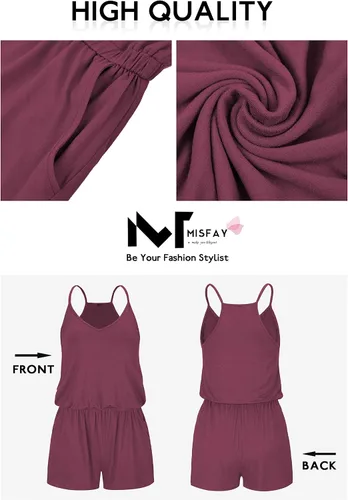 Vista 5 de Misfay - Enterizo de pantalones cortos para mujer, cuello en V, tirantes delgados