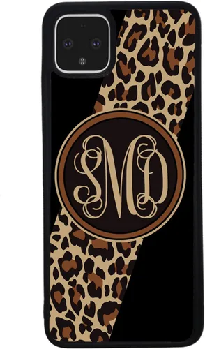 Vista 3 de Funda de goma negra con monograma de piel de leopardo compatible con Google Pixel 10, 10 Pro, 10 Pro XL, 9a, 9 Pro, Pixel 9, Pixel 9 Pro XL, 8a, 8