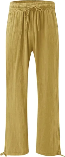 Vista 2 de SHAOBGE Pantalones palazzo de verano para mujer, cintura alta, pierna ancha, casual, cintura elástica, pantalones de playa con bolsillos