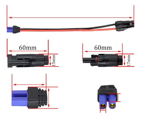 Vista 3 de Cable 10AWG MC-4 a EC-5 Adaptador de panel solar a cable de alimentación EC5 hembra, cable de carga EC5 a batería de litio para batería