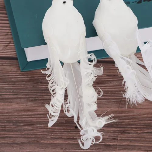 Vista 8 de Paquete de 12 palomas blancas artificiales, decoración de palomas blancas con clips de metal, plumas de simulación, mini pájaros blancos con clip