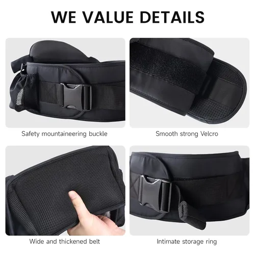 Vista 5 de Portabebés ergonómico de cadera para bebé, taburete de cintura para bebé con correa ajustable y arnés de pecho, gran almacenamiento mejorado