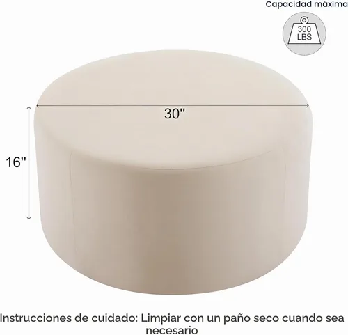 Vista 2 de Christopher Knight Home Taburete otomano redondo de 30 pulgadas, puf de terciopelo, asiento otomano, mesa auxiliar moderna para sala de estar, Crema