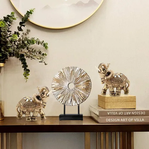 Vista 2 de Estatua de elefante dorado 5.5 Feng Shui, elefante tailandés con tronco hacia arriba, escultura coleccionable, decoración de riqueza para el hogar