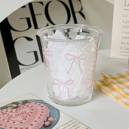 Vista 5 de Vasos de vidrio con lazo rosa, 14 onzas, bonitos vasos de vidrio con lazo estético para café helado, matcha, leche, jugo, cóctel, San