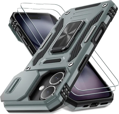 Vista 55 de DEERLAMN Funda para iPhone Air de 6.5 pulgadas con cubierta deslizante para cámara + protector de pantalla (2 paquetes), soporte de anillo giratorio