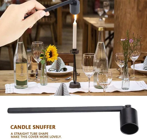 Vista 4 de Wal frontal de acero inoxidable vela Snuffer Wick Dipper Oil Lamp Trim Trimmer Scissor Cutter Tool Hook (negro)