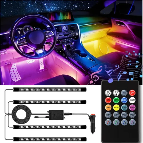 Vista 7 de LivTee - Luces LED inteligentes para interior de automóvil con puerto USB, tira de luces LED de fibra óptica, control inalámbrico por aplicación