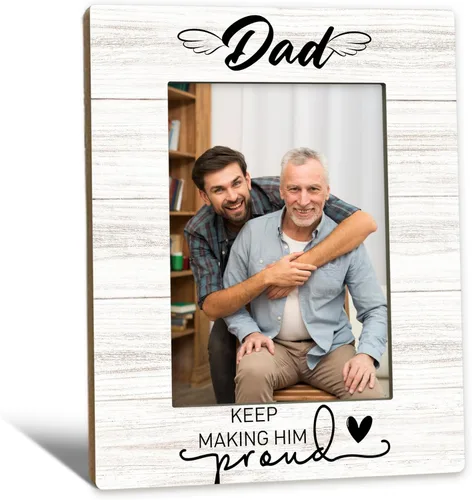 Vista 9 de Marco de fotos de madera para papá de 5 x 7 pulgadas, regalos conmemorativos por pérdida de papá, con texto en inglés "I Have An Angel In Heaven I