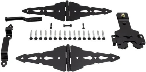 Vista 4 de National Hardware N109-306 V8420 Kit de puerta de bisagra de correa de lujo en negro Includes 2 T-Hinges, Latch with Strike, Pull and Screws for