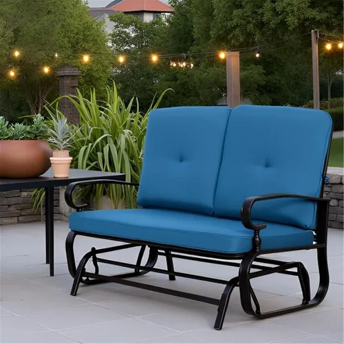 Vista 12 de SUNCROWN Silla mecedora al aire libre, silla mecedora de 2 asientos para patio, sofá biplaza con cojines, muebles de marco de acero, color marrón