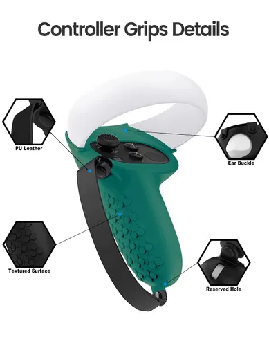 Vista 3 de Gwyoneaon Protective Cover for OculusMeta Quest 2 Accessories - Silicone Controllers Grip Protector, Soft Shell Skin With Face and Lens Cover (Green)