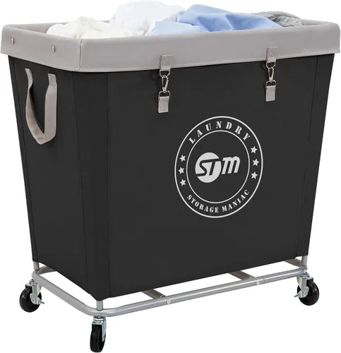 Vista 14 de STORAGE MANIAC Cesto de lavandería comercial con marco de acero resistente, carro de cesta de lavandería industrial de 320 L con ruedas para hotel