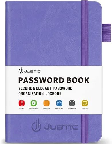 Vista 17 de JUBTIC Libro de contraseñas con pestañas alfabéticas, pequeña libreta de contraseñas con bolsillo interior, registro de inicio de sesión