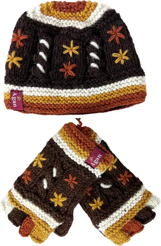Vista 3 de Agan Traders 1418 - Gorro de lana de cordero cálida del Himalaya para mujer, con forro polar, manoplas sin dedos o manoplas plegables Nepal