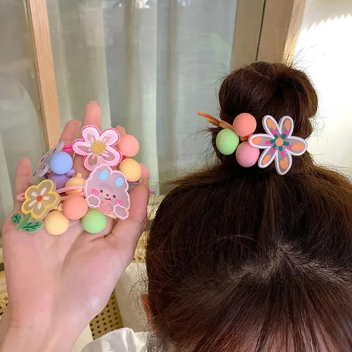 Vista 7 de 20 ligas elásticas para el pelo de bebé, encantadores conejos/mariposas/flores, coleteros para el cabello con tres bolas para coleta para accesorios