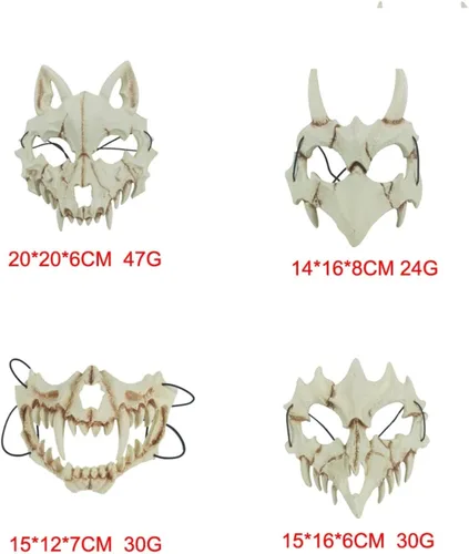 Vista 7 de Máscara de Halloween para niños y adultos estilo japonés diseño de esqueleto diseño de dragón tigre bestia