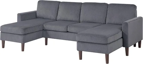 Vista 3 de Modern Dark Gray Corduroy 3-Piece Sectional Sofa Set Compact Design Perfect for Small Spaces and Apartments