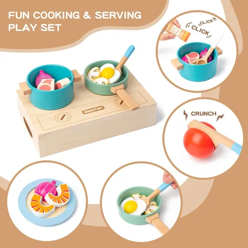 Vista 6 de Cafetera de madera para niños, juego de juguetes de comida para niños pequeños