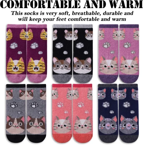 Vista 5 de MQELONG Calcetines de lana para niños y niñas, de invierno, de lana cálida, para senderismo, botas gruesas, calcetines acogedores, 6 pares