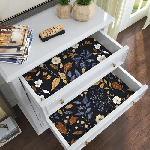 Vista 5 de BOKEBEVE Papel Pintado Vintage de Despegar y Pegar Hojas Papel de Contacto Oro Negro Floral para Estante de Libros Forro de Cajón Amigable