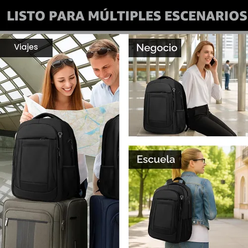 Vista 7 de Mochila grande de viaje para laptop de 17 pulgadas, mochila de laptop aprobada por aerolíneas, mochila antirrobo para negocios, delgada