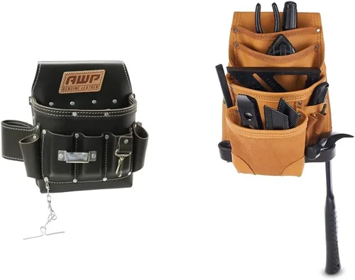 Vista 11 de AWP Bolsa para herramientas de electricista (1LL-526-2) Graintex 10 bolsillos bolsa de herramientas de cuero curtido al aceite