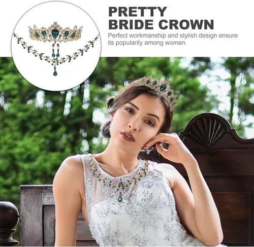 Vista 9 de Vaguelly Wedding Tiaras and Earrings Set, Tiara and Necklace Set, Wedding Bridal Flower Jewelry Set Baroque Tiara Crystal Crown with Comb Retro