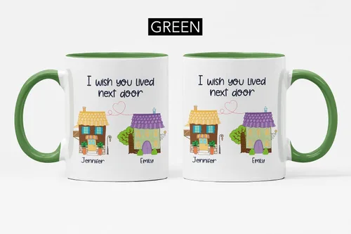 Vista 7 de Taza de viaje con nombres personalizados de larga distancia con texto en inglés "I Wish You Lived Next Door, Next to me, Besties Friends