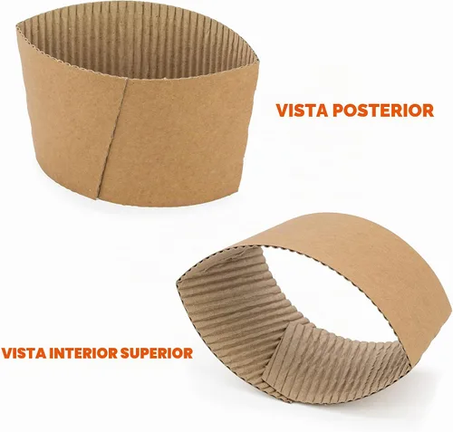 Vista 5 de FMP Brands Paquete de 100 fundas de café Kraft desechables para bebidas calientes, fundas duraderas de cartón corrugado para tazas de 12 a 24 onzas